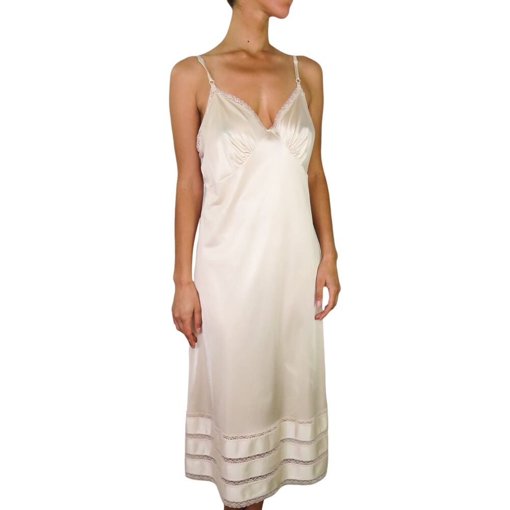 Sears 1970s Vintage Cream Champagne Satin Lace Slip Size 36 Lingerie